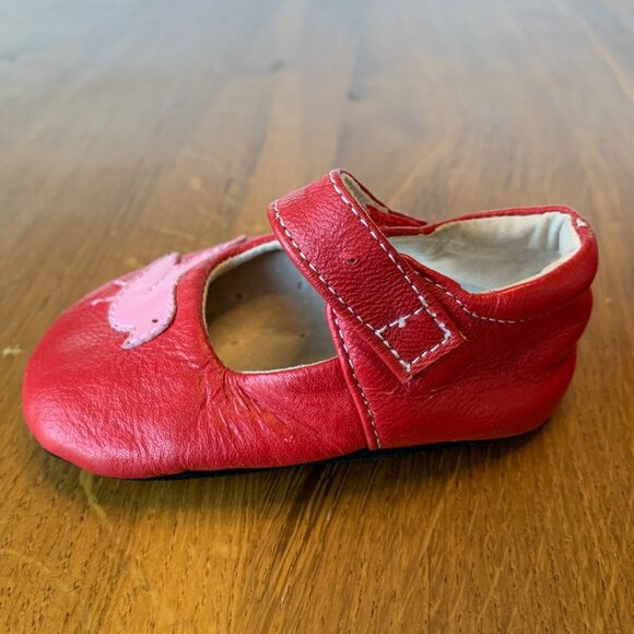 LIVIE & LUCA Pio Pio Baby Shoes Girls 0-6 Red Mary Jane Soft Crib Shoe Birds - Picture 8 of 9